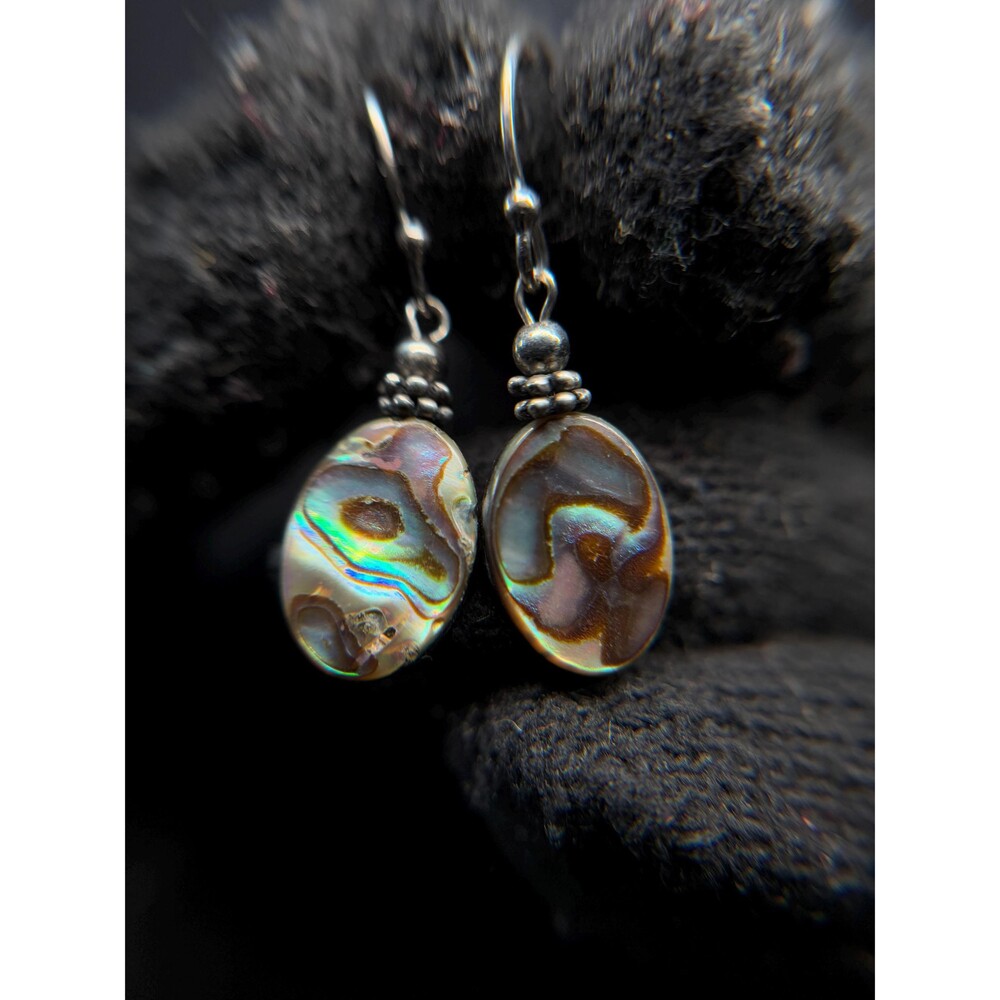 Athra Trading Sterling Silver 925 Abalone Shell Oval Drop Earrings